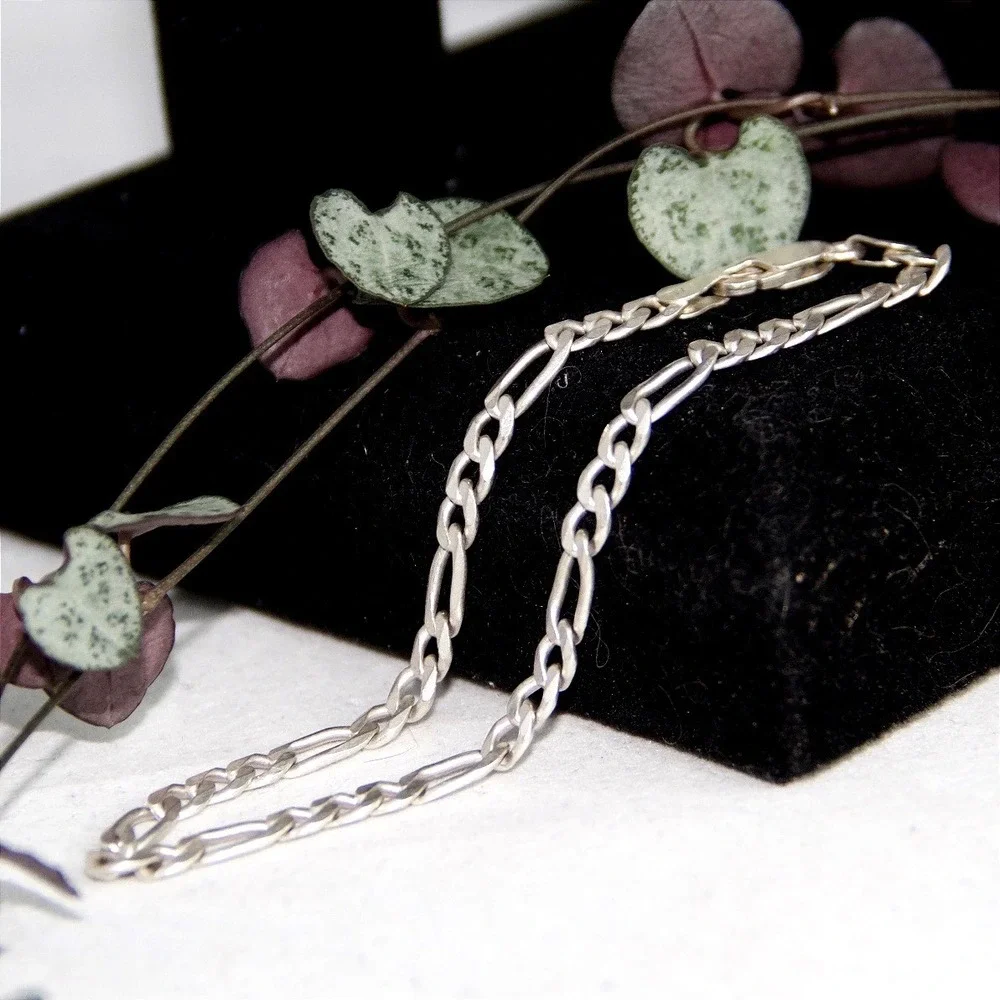 Vintage Sterling Silver 925 Figaro Link Chain Bracelet 8 Inch 4.6mm Mens Jewelry